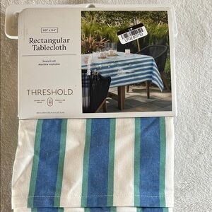 Threshold Blue, Teal & White Striped Rectangular Tablecloth